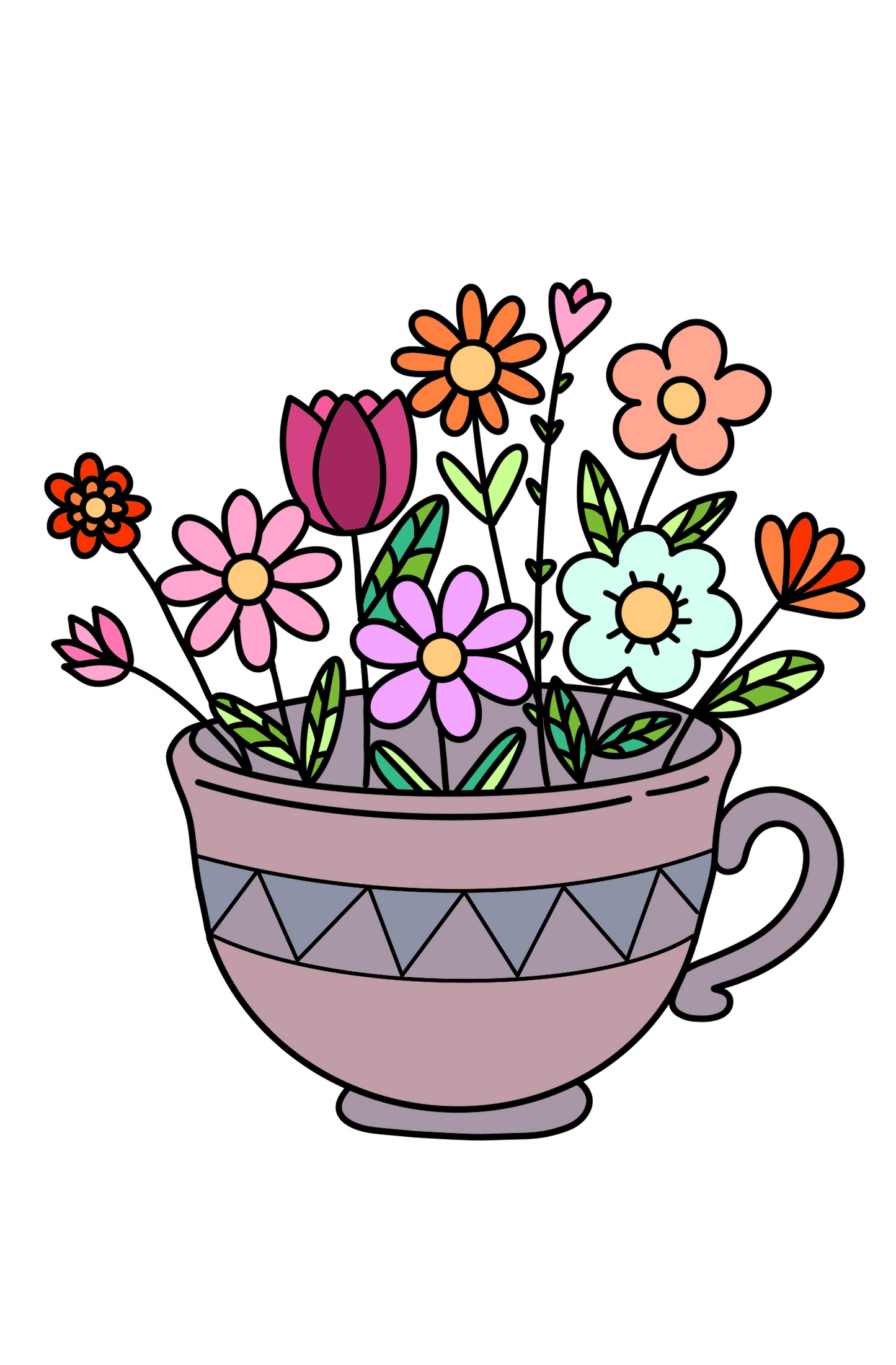 Flower Teacup Printable Coloring Page
