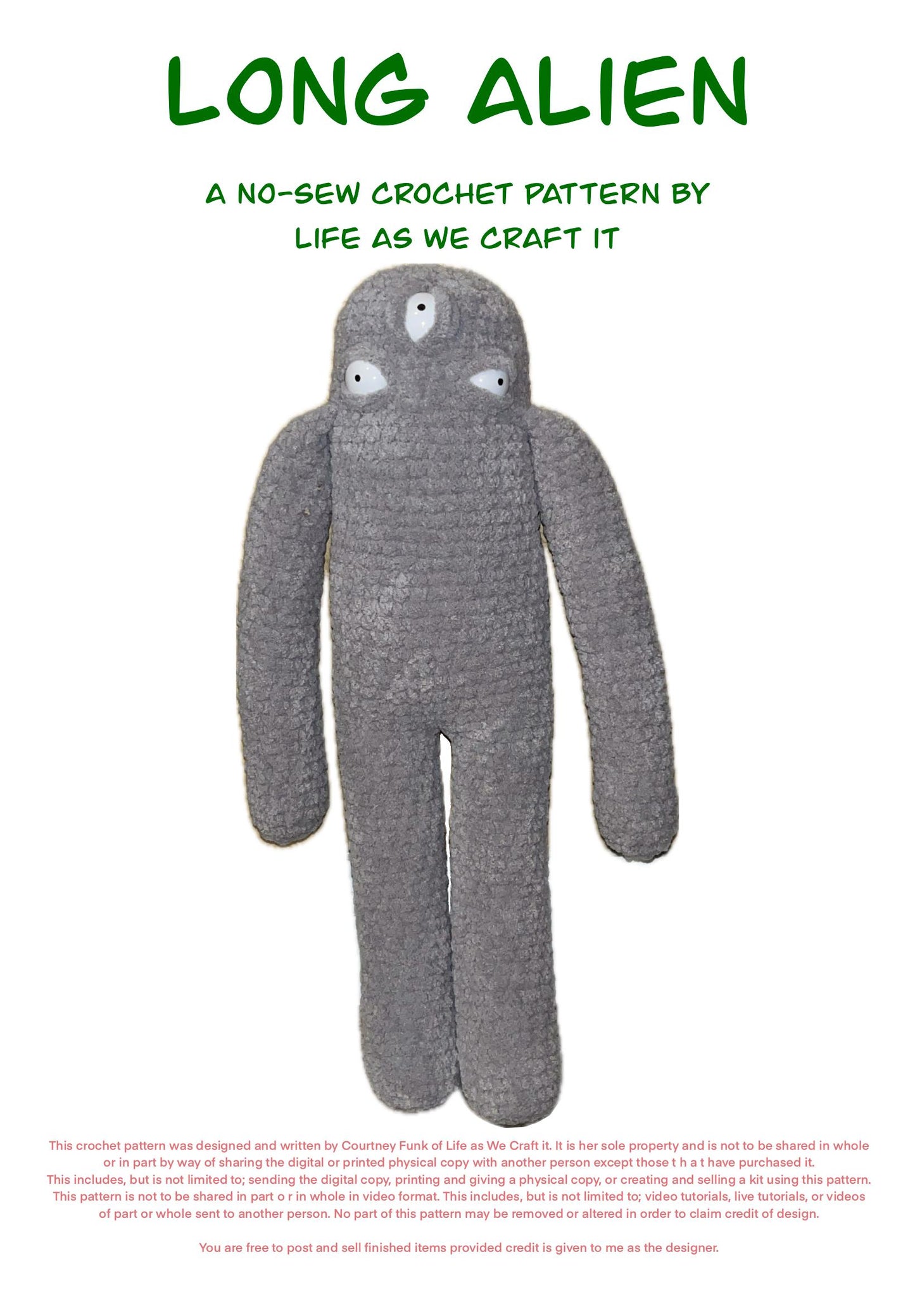 Long Alien No-Sew Sock Monkey Inspired Crochet Pattern