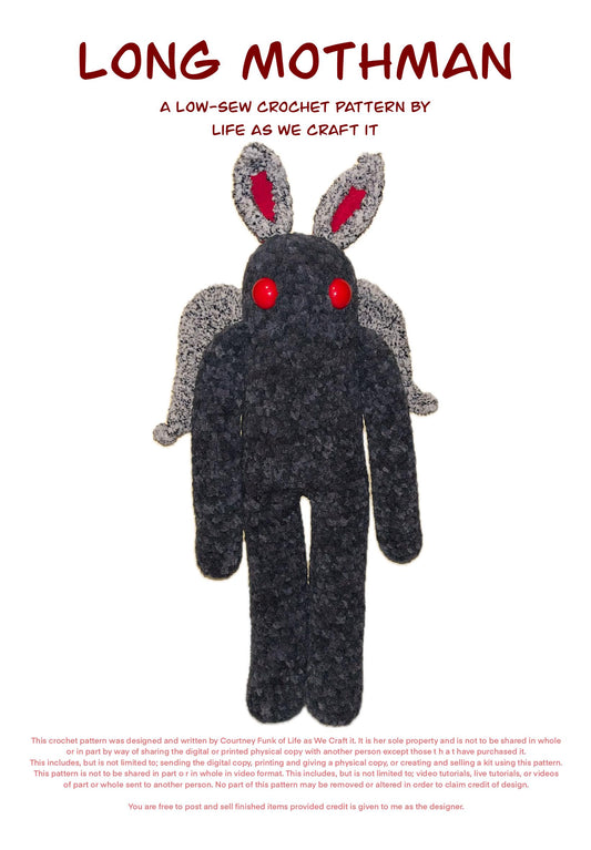 Long Mothman Sock Monkey Inspired Low-Sew Crochet Pattern
