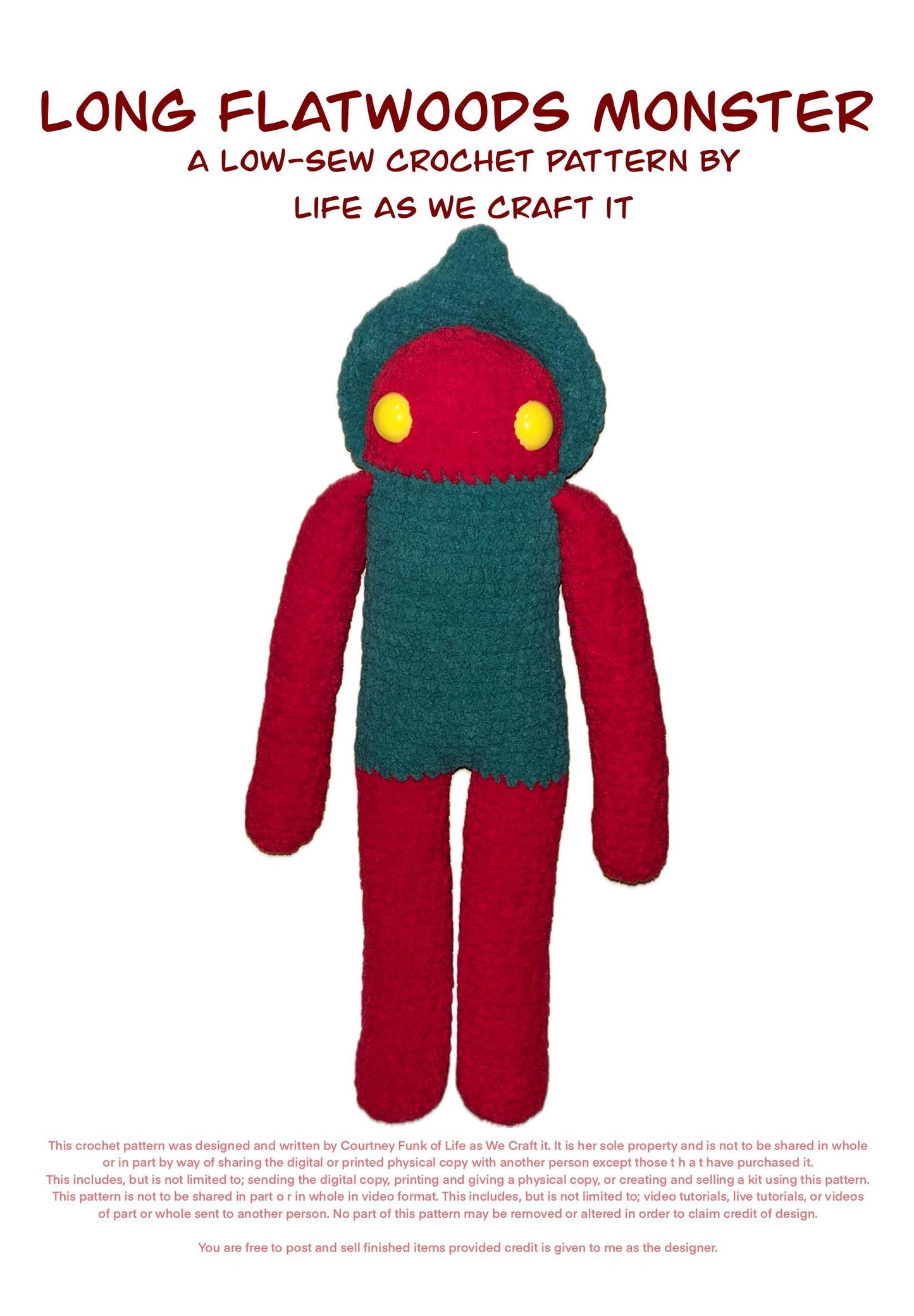 Long Flatwoods Monster Low-Sew Sock Monkey Inspired Crochet Pattern